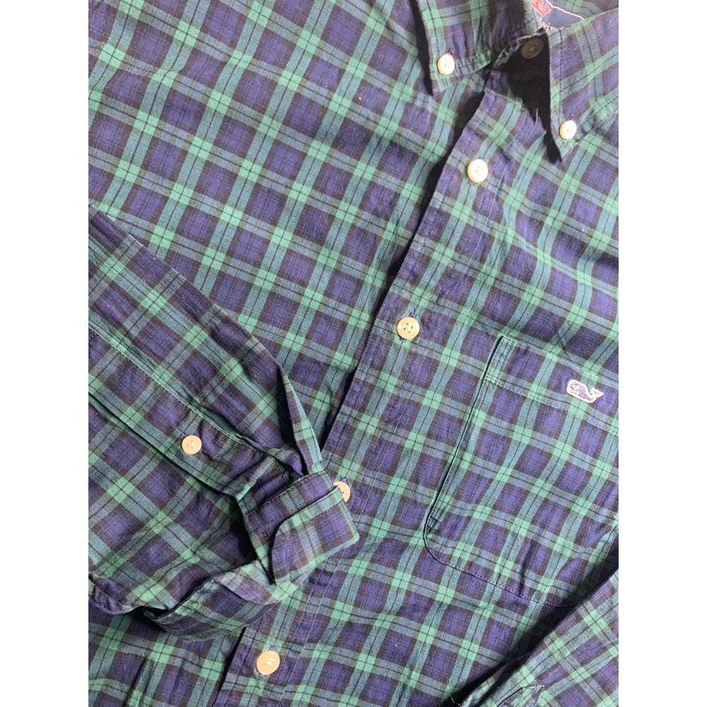Vineyard Vines Classic Fit Plaid Button Down Shirt Men's Size L Blue Green